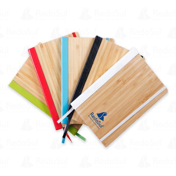Caderno de Anotações Capa de Bambu Personalizado 20 x 13 cm